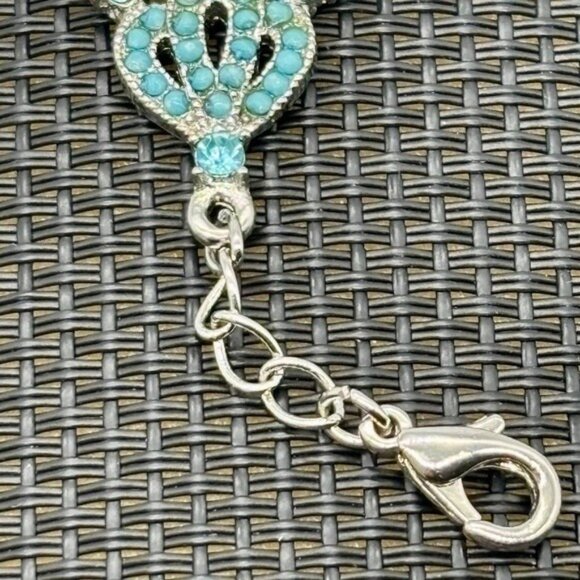 Vintage VCLM Victorian Style Silver Tone Bracelet, Blue Crystals, Faux Turquoise - Picture 5 of 9